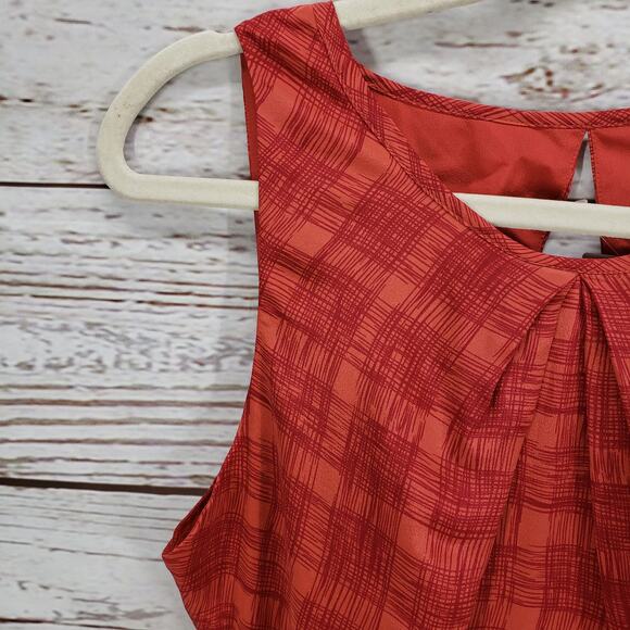 Anthropologie New Girl From Savoy Red Goji Plaid Cut Out Silk Dress Size 6 - Picture 13 of 16